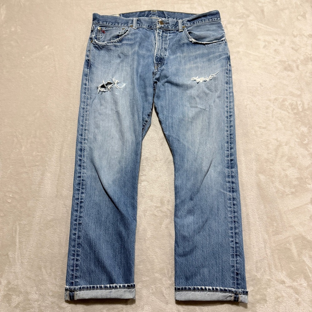 VTG Polo Ralph Lauren Hampton Straight Jeans Men 35x30 (Fit 37x30) Blue Selvedge